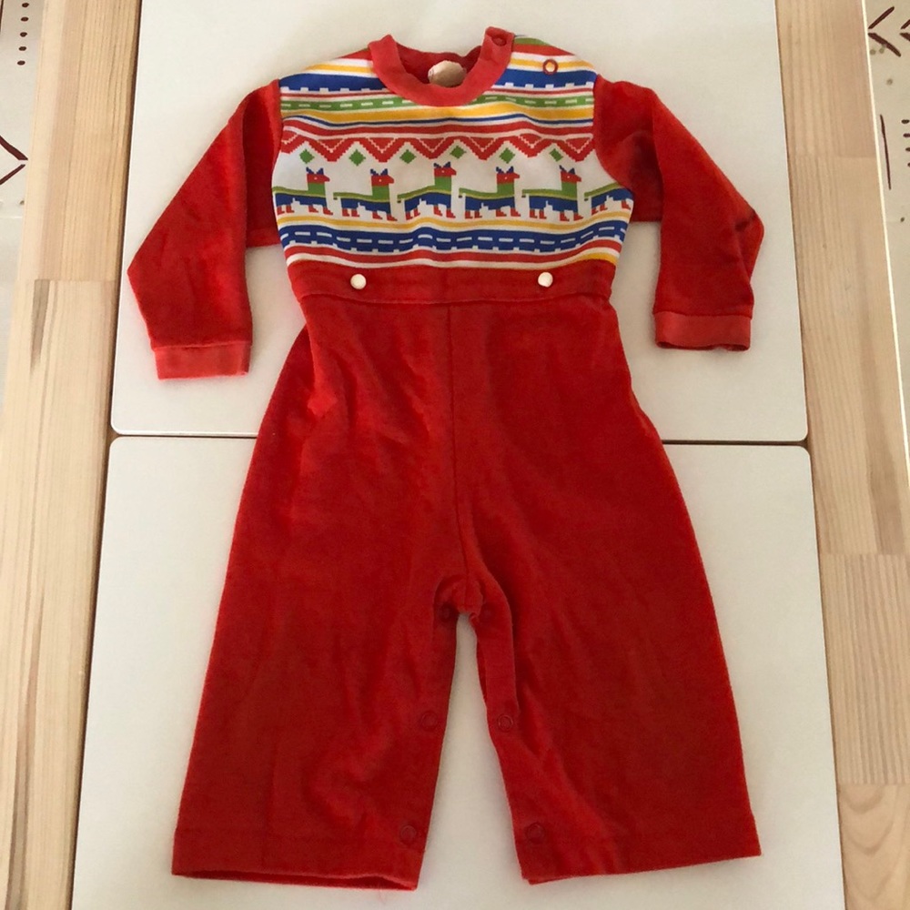 Vintage Carter’s llama one piece, size 18mo red